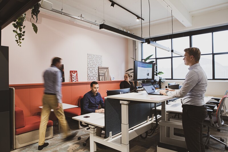 Smart desk,  Wireless charging station, AI office chair, Digital whiteboard,
Tech-friendly workspace